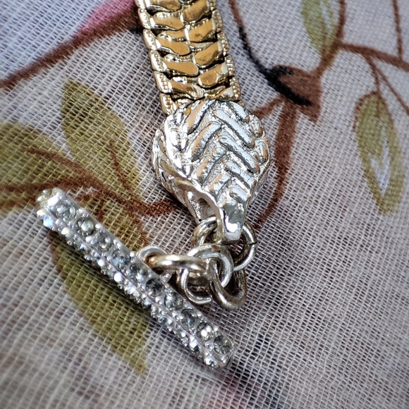 Herringbone Gold & Silver Tone Clear Rhinestone Banana Republic Toggle Bracelet - Picture 3 of 9